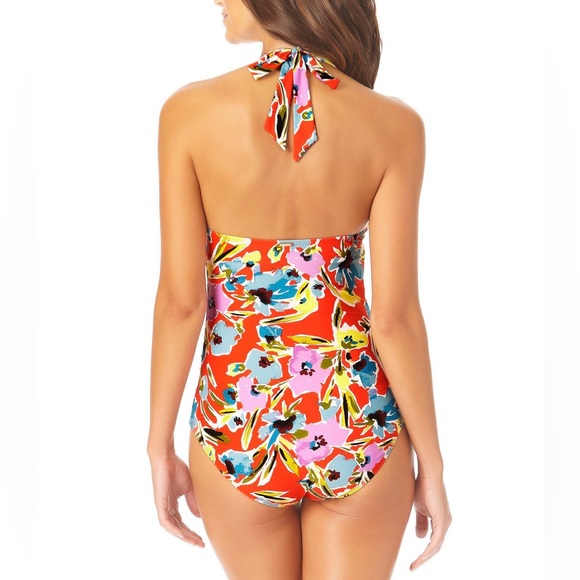 Anne Cole Halter One-Piece Swimsuit Floral-Print Shirred Size 8 NWT - Picture 2 of 9